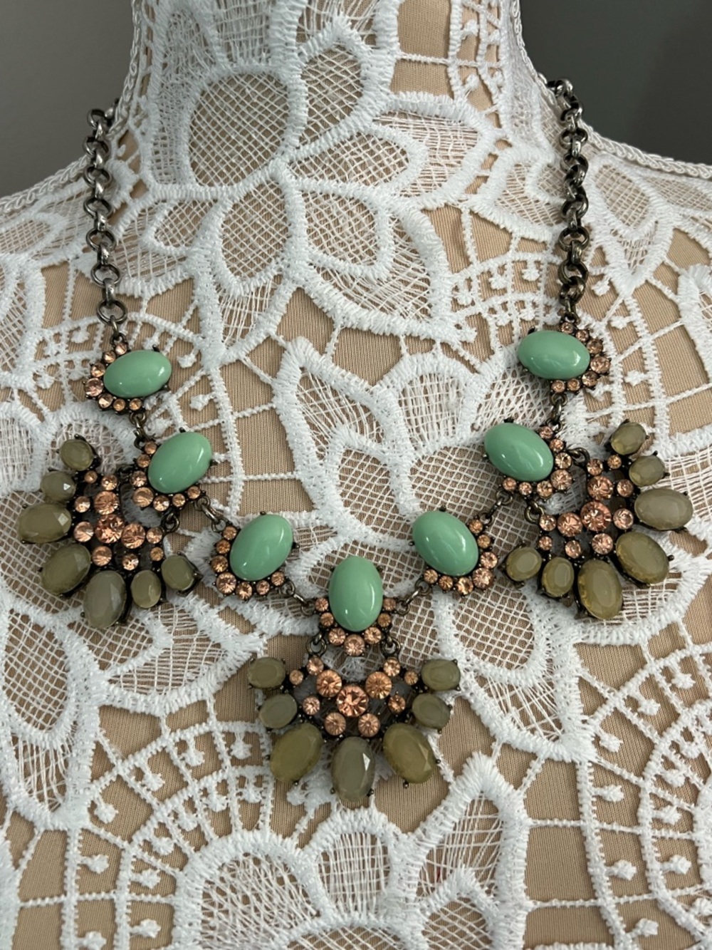 Plunder Maggie Mint Green and Grey Crystal Statement Necklace